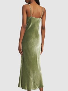 Adjustable spaghetti straps. Model is wearing a size6 Peter Pan Dress, Midi Dress Green, The Reformation, Grey Midi Dress, Velvet Midi Dress, Black Velvet Dress, Silk Midi Dress, Cowl Neckline, Salamanca