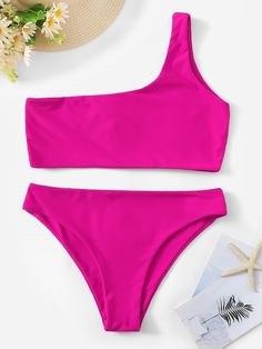 One Shoulder Top With Panty Bikini Set -SHEIN(SHEINSIDE) Baithing Suits, I Need Vitamin Sea, Bathing Suits One Piece, Cute Bathing Suits, One Shoulder Top, One Shoulder Tops, Swim Suits, Swim Wear