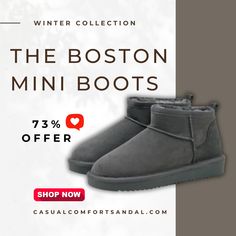 Elevate your style and comfort with our Women's Classic Mini II Winter Boot! ❄️👢 These boots are perfect for keeping your feet cozy and stylish during the colder months. Shop now and step into winter with flair! #WinterBoot #CasualComfortSandal #CozyFootwear #ShopNow #StylishBoots #ColdWeatherChic #MustHave #WarmAndStylish #WinterWardrobe #FashionStatement #BootSeason #StylishComfort #EverydayElegance #WinterFashion #StayWarmInStyle Comfortable Winter Boots With Cushioned Footbed, Comfortable Ankle-high Winter Boots, Casual Round Toe Booties For Winter, Casual Leather Winter Booties, Comfortable Weatherproof Winter Boots, Casual Winter Booties With Padded Ankle, Casual Weatherproof Boots For Cold Weather, Casual Warm Booties With Round Toe, Casual Boots For Cold Weather With Round Toe