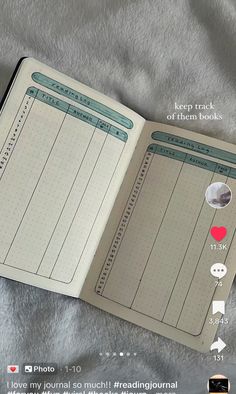 an open planner book with the text keep track of their books and then read it