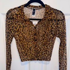 Never Work Windsor Mesh Leopard Print Button Down Long Sleeve Top Shirt Leopard Print Long Sleeve Top With Buttons, Long Sleeve Leopard Print Top With Buttons, Casual Brown Tops With Snap Buttons, Casual Collared Leopard Print Tops, Leopard Print Button-up Top With Buttons, Leopard Print Button-up Top, Brown Button-up Tops With Snap Buttons, Fall Leopard Print Tops With Buttons, Brown Tops With Snap Buttons For Spring