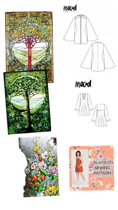 three different designs and instructions to make a dress with an image of a tree on it