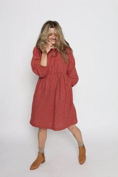 Meet our Clara Dress. This gorgeous dress has an elastic waistband, long sleeves with elastic at the wrists, a knee length gathered skirt, and pockets. We love the subtle festive feel of these fabrics. Perfect for the holiday season and beyond! Gathered Skirt, Gorgeous Dresses, The Holiday, Red Dress, Knee Length, Holiday Season, Long Sleeves, Festival, Elastic