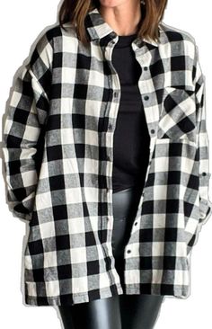 Oversized Flannel Shirt, Black Faux Leather Leggings, Oversized Flannel, White Buffalo, Plaid Fabric, Plaid Flannel Shirt, Faux Leather Leggings, Buffalo Check, Leather Leggings