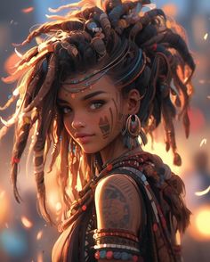 a woman with dreadlocks and tattoos on her face