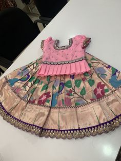 Baby Traditional Dress Indian, Baby Girl Pattu Langa Designs, Indian Dresses For Kids, Pattu Pavadai, Kids Dress Collection