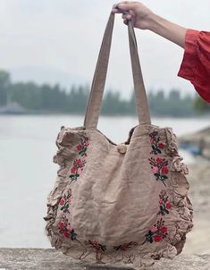 Women's Ruffle Linen Embroidery Shoulder Bag Embroidery Shoulder, Linen Embroidery, Ruffle Linen, Batik, Shoulder Bag, Embroidery, Clothes, Tela