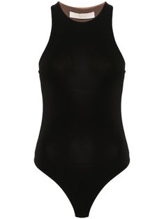 a women's black bodysuit on a white background