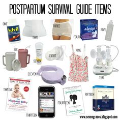 an image of postpartum survival guide items