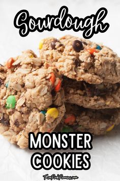 monster cookies are stacked on top of each other