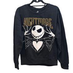 Disney’s Tim Burton’s The Nightmare Before Christmas Jack Skellington Nightmare Halloween Christmas Crewneck Sweatshirt Nwt Brand: Disney Size: Large Get Into The Halloween Or Christmas Spirit With Disney’s Tim Burton’s The Nightmare Before Christmas Pullover Sweatshirt. Featuring Jack With An Evil Smile & Skeleton Hands With "Nightmare" Text In Orange Sequins This Sweatshirt Is Perfect For Attending Halloween And Christmas Parties Or Anytime You Want 60% Cotton, 40% Polyester Lined With Light-M Black Disney Sweatshirt For Winter, Black Disney Winter Sweatshirt, Jack Skellington Outfit, Disney Women, Evil Smile, The Nightmare Before Christmas Jack, Christmas Crewneck Sweatshirt, Christmas Pullover, Christmas Jack Skellington