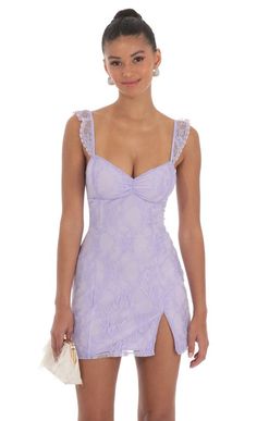 Jacquard Corset Mini Dress in Lilac | LUCY IN THE SKY Fitted Lace Mini Dress With Lining, Purple Satin Dress Short, Lavender Hoco Dress, Light Purple Hoco Dress, Lilac Homecoming Dress, Purple Hoco Dress, Hoco Dresses Purple, Purple Homecoming Dress, Cute Formal Dresses