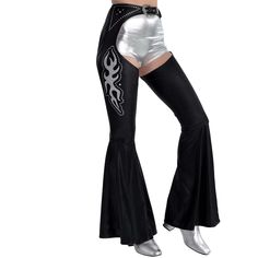 HALLOWEEN COSTUME CO. Costume Accessories Cowboy Glam Chaps for Adults Assless Chaps Women, Chaps Sweater Woman, Bachelorette Chaps, Chaps Outfit Festival, Fitted Rocker Style Party Bottoms, Western Style Bottoms With Belt Loops For Fall, Fitted Rocker Bottoms For Party, Fitted Rocker Style Bottoms For Party, Edgy Thigh-high Festival Bottoms