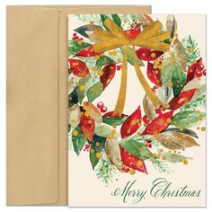 a christmas card with an image of a wreath