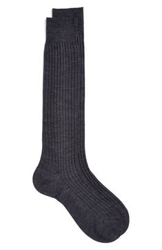 Ribbing adds to the dapper look and comfortable fit of these nylon-fortified merino wool-blend dress socks. Merino wool/nylon Machine wash, dry flat Made in the UK Smart Wool Womens Socks, Merino Socks, Merino Wool And Cashmere Socks Gray, Merino Wool Hiking Socks, Smartwool Socks, Dress Socks, Knee High, Merino Wool, Wool Blend