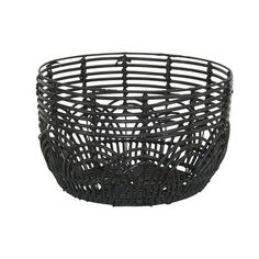 a black wicker basket on a white background