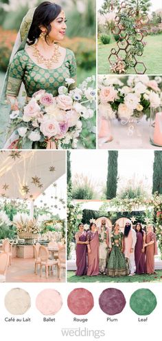 the wedding color palette is green and pink