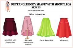 How to Dress a Rectangle Body Shape with Short Legs - Fashion for Your Body Type Apple Body Shape Clothes, Flared Skater Skirt, Petite Woman, Apple Body Shapes, Body Skirt, A Rectangle