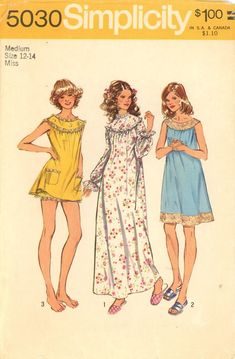 Simplicity 5030 Babydoll Style Pajamas, Bloomers, Nightgown Sz 12-14 COMPLETE Baby Doll Pajamas, Nightgown Pattern, Babydoll Nightgown, 1970s Sewing Patterns, Vintage Pajamas, Pajama Pattern, Lingerie Vintage, Vintage Nightgown, Women's Nightgowns