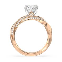 a rose gold engagement ring with diamonds on it