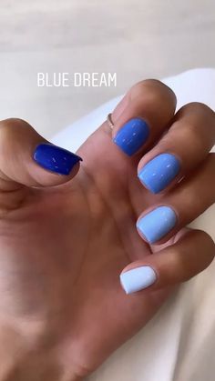 Gradual Nail Color, Short Nail Plain Color, Cute Short Nails Acrylic Square Colorful, Different Blues Nails, Dip Nails Purple Ombre, Blue Gel Dip Nails, Summer Vacation Manicure, Feb March Nails, Gel Nails Ideas Pastel