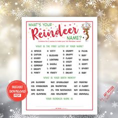 what's your reindeer name? printable christmas game