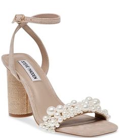 Steve Madden Martye Suede Pearl Embellished Dress Sandals | Dillard's Elegant Beaded Sandals For Summer, Elegant Beaded Summer Heels, Glamorous Pearl-embellished Sandals For Spring, Evening Pearl Embellished Sandals For Spring, Elegant Beaded Synthetic Sandals, Spring Evening Beaded Sandals, Spring Evening Beaded Heels, Wedding Shoes With Pearls, Beaded Heels For Formal Summer Events