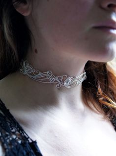 Elegant choker is made of silverplated wire. It is easily adjustable for any size with an extender chain at the back. Сompletely handmade. Elvish Wedding, Elf Jewelry, Elegant Choker, Elf Ears, Fantasy Decor, Halloween Wedding, Tiara, Wedding Accessories, Ear Cuff