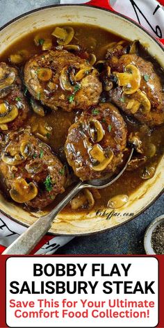 Upgrade your dinner with Bobby Flay's Salisbury Steak! Juicy, flavorful steaks smothered in a rich mushroom gravy. A gourmet twist on a classic dish that's sure to impress. Perfect for a hearty meal. Salsbery Steak Recipes, Salsbury Steak Recipe Homemade, Best Salsberry Steak Recipes, Beef Main Dishes For Dinner, Spring Dinner Ideas Beef, Salisbury Steak Videos, Salisbury Steak Recipe Videos, Fast Beef Recipes, Piccadilly Chopped Steak Recipe