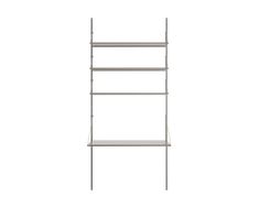 a tall metal shelf with three shelves on each side