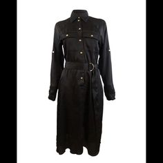 And Wt Michael Kors Tab Sleeve Button Utility Shirt Dress With Belt Msrp 165 Black Button-up Belted Shirt Dress, Black Buttoned Shirt Dress For Work, Womens Black Belt, Shirt Dress With Belt, Ruched Waist Dress, Plisse Dress, Black Knee Length Dress, Utility Shirt, Snake Print Dress