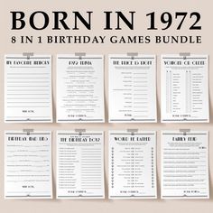 the birthday games bundle is shown in black and white, with text that reads born in 1932