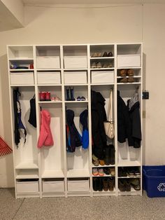 Garage storage lockers for the family. Ikea Lockers, Billy Hack, Entryway Inspo, Small Utility Room