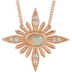 14KT Rose Gold Ethiopian Opal + Diamond Celestial Necklace, 14KT Rose Gold Ethiopian Opal + Diamond Celestial Necklace - Legacy Saint Jewelry North South East West, Celestial Style, Celestial Pendant, Starburst Necklace, Necklace Opal, Golden South Sea Pearls, Celestial Necklace, North South, Sell Gold