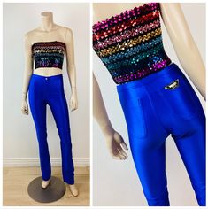 Vintage 1970s Bojeangles Pants super skinny & tight! rare size xxs - xs body hugging fit by bojeangles royal blue color stretchy spandex material great vintage condition appx size - XS  22-24 waist 34-36 hip 43.5 length 35.5 inseam All sales are final High Waist Fitted Evening Leggings, Fitted Full-length Leggings For Party, Retro Stretch Blue Pants, Retro Blue Stretch Pants, Blue Retro Stretch Pants, Summer Party Fitted Leggings, Fitted Summer Party Leggings, Vintage Stretch Blue Bottoms, Vintage Stretch Blue Pants