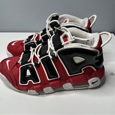 Nike Air More Uptempo '96 Hoops Pack 2021 Bulls Red White Black Mens 921948 600 Size 8.5 The Outside Of The Sneakers Is In Good Condition, But The Inside Does Have Little Lint Balls That Can Easily Be Clean. Nike Air More Uptempo 96, Uptempo 96, Nike Air More Uptempo, Nike Air More, Mens Shoes Sneakers, Black Nikes, Black Red, Nike Men, Nike Shoes