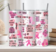 Breast Cancer Warrior Affirmations - 20oz Tumbler w/Extras | eBay Positive Statements, Affirmations For Success, Success Affirmations, Focus On Your Goals, Motivational Gifts, Daily Ritual, Travel Cup, Unique Birthday Gifts, Sublimation Tumbler