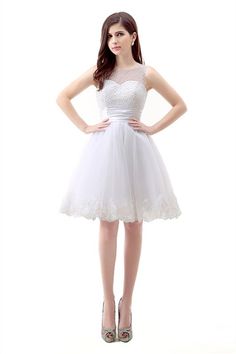 White Short Tulle Lace Knee Length Pearls Homecoming Dresses Dresses Chiffon, Dresses Royal, White Short Dress, Satin Prom Dress