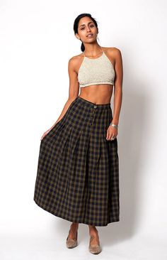 The Vintage Plaid High Waisted Shelli Segal Peasant Skirt Fitted Pleated Maxi Skirt For Vacation, Fitted Cropped Beach Skirt, Cropped Fitted Beach Skirt, Fitted Cropped Skirt For The Beach, Bohemian Gathered Skirt Bottoms For Day Out, Bohemian Gathered Skirt For Day Out, Fitted Cropped Skirt For Vacation, Wide Leg Gathered Skirt Bottoms For Vacation, High Waist Cotton Maxi Skirt For Vacation