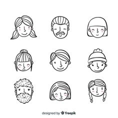 hand drawn children's faces with different hairs and beards, including one girl in the