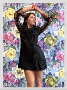 Black Lace Frilly Mini Dress from DRESS, in Bridport Hem A Dress, Little Black Lace Dress, Vintage Mini Dress, Vintage Mini Dresses, Silk And Lace, Cocktail Bars, Black Lace Dress, Black Silk