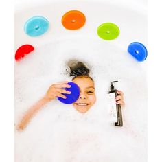 Introduce your child to the fascinating colors of the rainbow, while encouraging bath time fun with our Rainbow Spots silicone bath toy. Your child can count, stack, lather and even stick their Rainbow Spots to the side of the bathtub or shower door, with no adhesive required! Our product testers loved sticking the flat soapy side to the tub wall and to watch them race to see which one makes it to the water first! Best of all silicone is naturally odor and mildew resistant, and can be sterilized Best Bathtub Toys, Baby Bathtime, Bath Scrub, Calm Kids, Bath Scrubs, Product Tester, Baby Bath Time, Bath Toy, Sensory Development