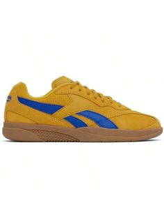 Reebok Classics 
Yellow & Blue Hammer Street Sneakers 
Low-topated suede and buffed faux-leather sneakers in yellow and blue. 
. Perforated detailing throughout 
. Lace-up closure 
. Logo embossed at padded tongue 
. Paddedllar 
. Signature stripes at sides 
. Logo embroidered at heelunter 
. Terrycloth lining 
. EVA rubber midsole 
. Treaded rubber sole 
Supplierlor: Fiercegold/Vtrblue/Gum 
Upper: leather, synthetic. Sole: rubber. 
Made in Viet Nam. 
242749F128047 
Classics | Yellow & Blue Hamm Yellow Suede Sneakers For Streetwear, Yellow Suede Sporty Sneakers, Yellow Suede High-top Sneakers, Yellow Leather Skateboarding Sneakers, Yellow Leather Skate Shoes, Yellow Leather Skate Shoes For Skateboarding, Blue Reebok, Casual Athletic Shoes, Reebok Classics