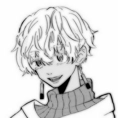 a drawing of a boy with short hair and glasses on his head, wearing a sweater