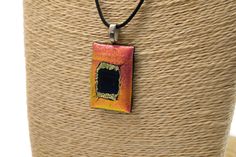 Fused Glass Necklace, Bohemian Necklace, Pink and Orange Glass Necklace, Dichroic Glass Necklace, Colorful Glass Necklace, Art Necklace Handmade Glass Jewelry With Rectangular Pendant, Handmade Glass Rectangular Pendant Jewelry, Handmade Rectangular Glass Jewelry, Handmade Glass Square Pendant Jewelry, Handmade Square Glass Pendant Jewelry, Fused Glass Pendant Necklace, Fused Glass Necklace, Dichroic Glass Earrings, Dichroic Glass Pendant