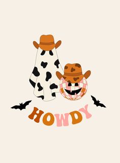 two cows wearing hats and bats with the words hodgy on it's side