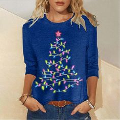 Buy Inexpensive Tops at Lilicloth.com online store, SPU: 1W617TO97B169, Color: Black Blue Gray Rose Red, Activity:Daily, Edition type:Regular Fit. Plus Size Christmas Tops, Christmas Tree Print, Tree Light, Christmas Tops, Holiday Tops, Bohemian Print, Long Sleeve Tops Casual, Casual Clothes, Tree Print