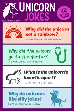 an info sheet with different types of unicorns