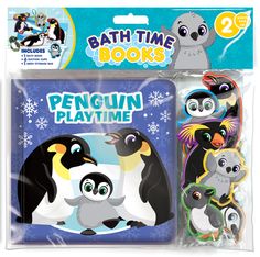 penguin playtime bath time books with penguins on the front and one penguin on the back