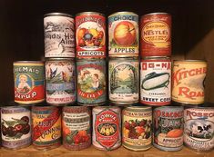 an assortment of canned food items on display